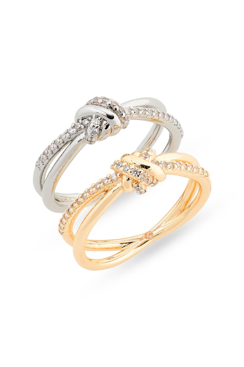 2-Pack Cubic Zirconia Knotted Rings, Main, color, TWO TONE
