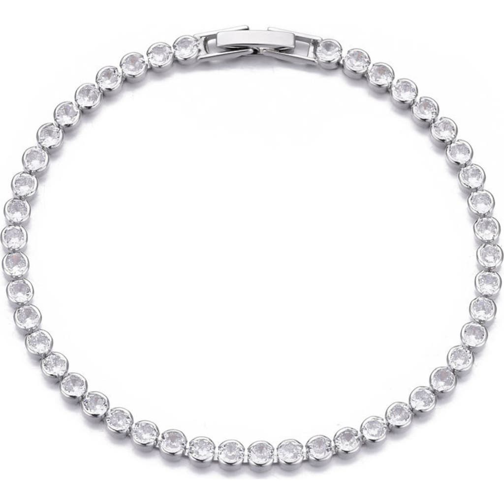 Adornia Silver Plated Crystal Bezeled Tennis Bracelet In Silver