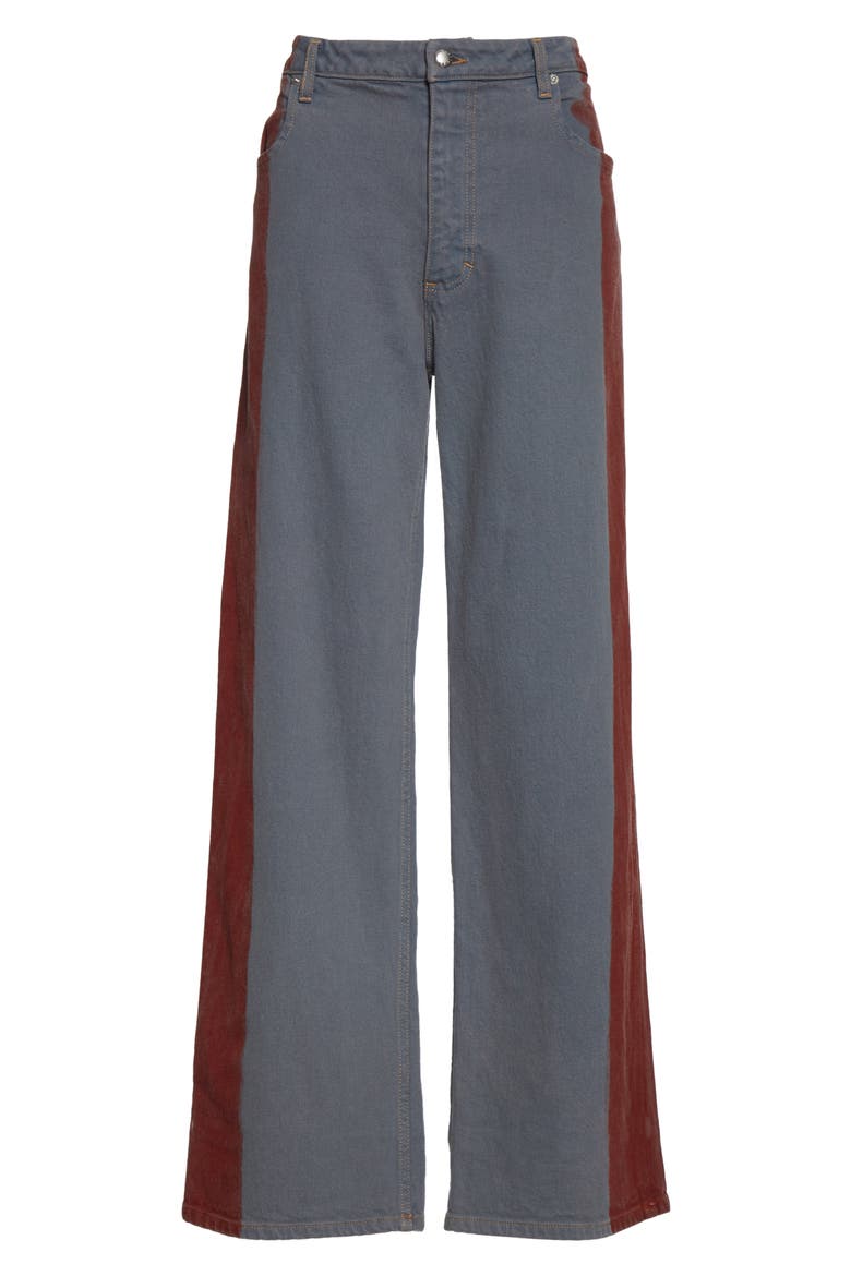 Side Stripe Wide Leg Jeans, Alternate, color, GREY RED TIP