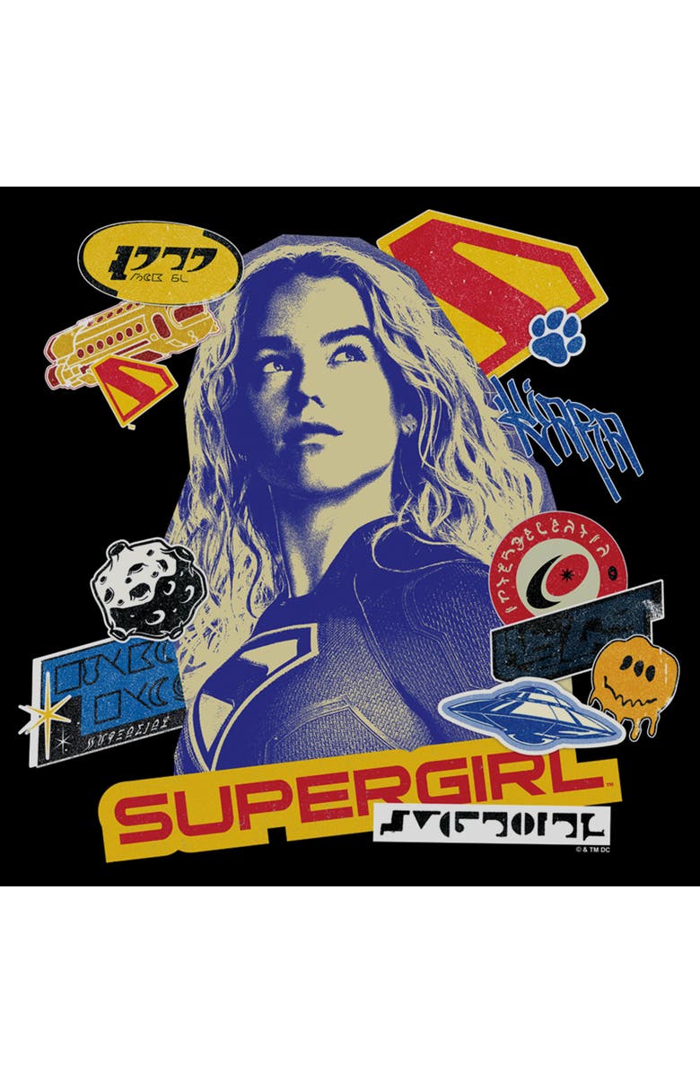 Supergirl Men's Supergirl Pop Art Stickers and Badges Graphic T-Shirt, Alternate, color, Black