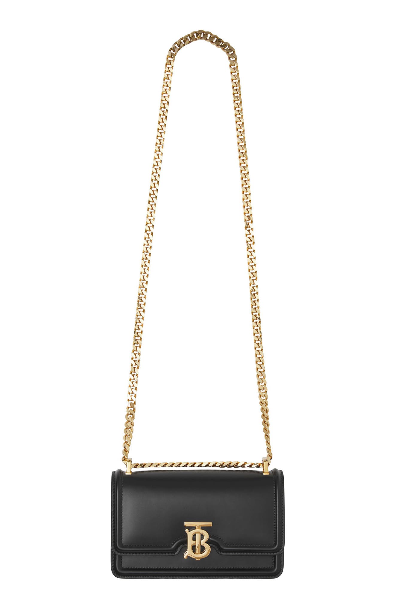 Mini TB Leather Shoulder Bag, Main, color, BLACK