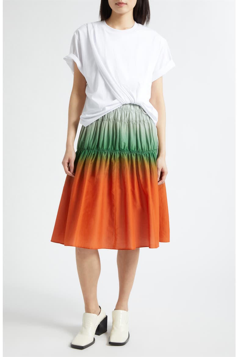 Mixed Media Ombré Midi Dress, Main, color, WHITE-FLAME MULTI