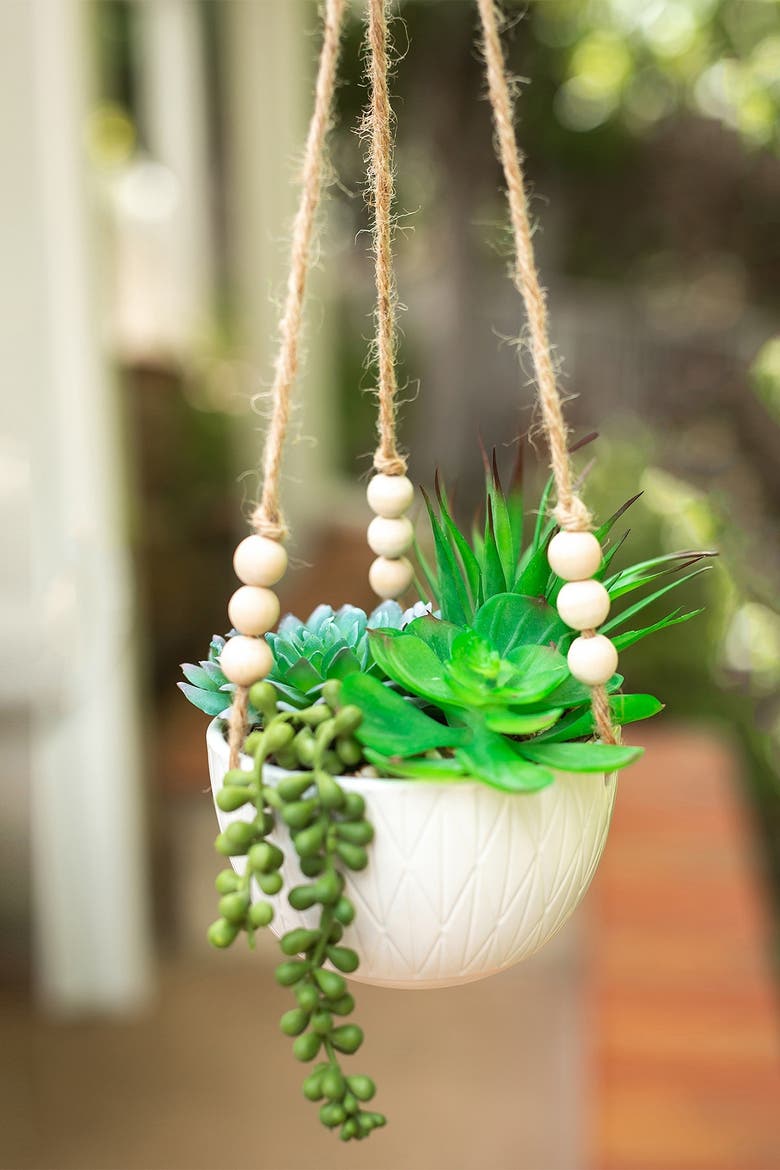 Matte White Caveman Ceramic Hanging Planter, Alternate, color, MATTE WHITE