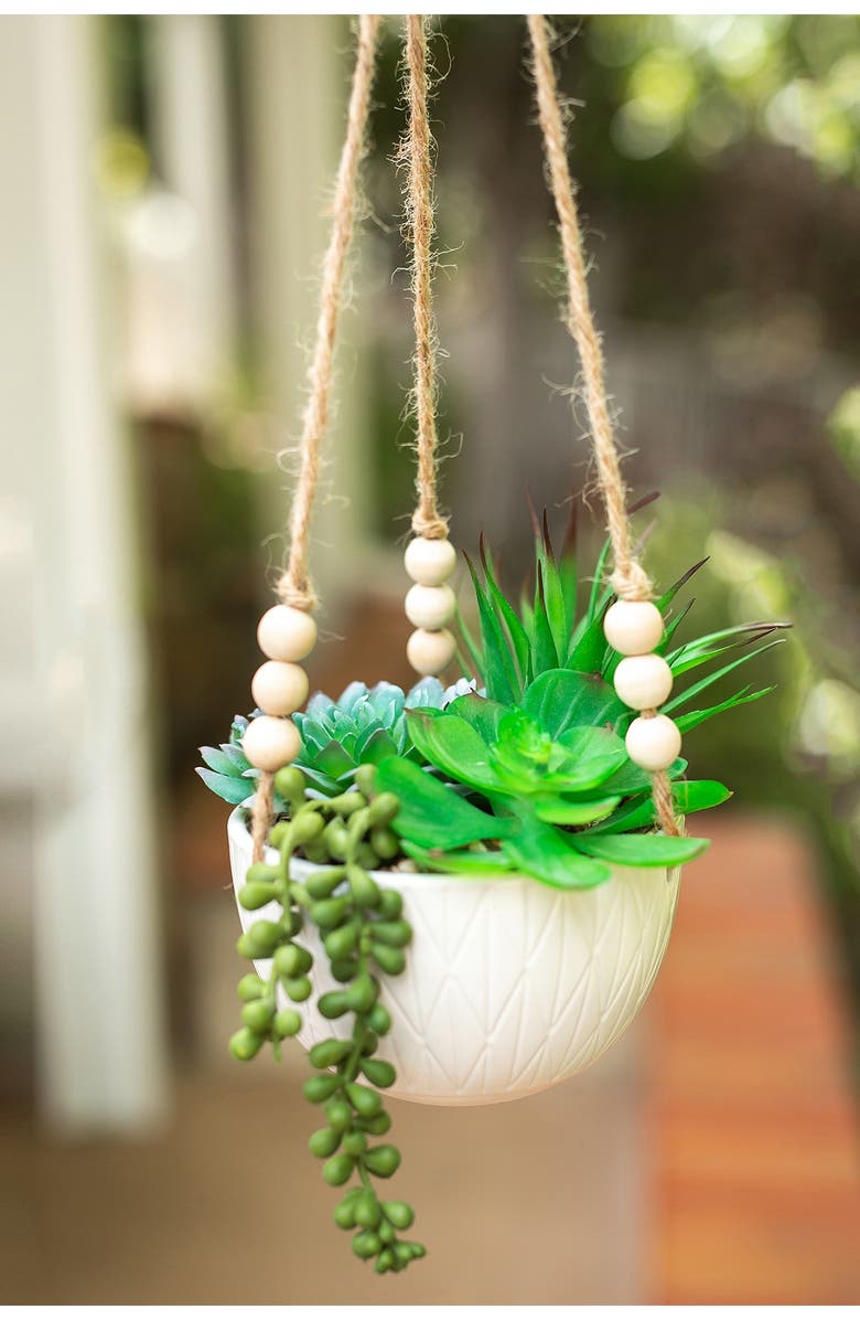 FLORA BUNDA Matte White Caveman Ceramic Hanging Planter, Alternate, color, Matte White