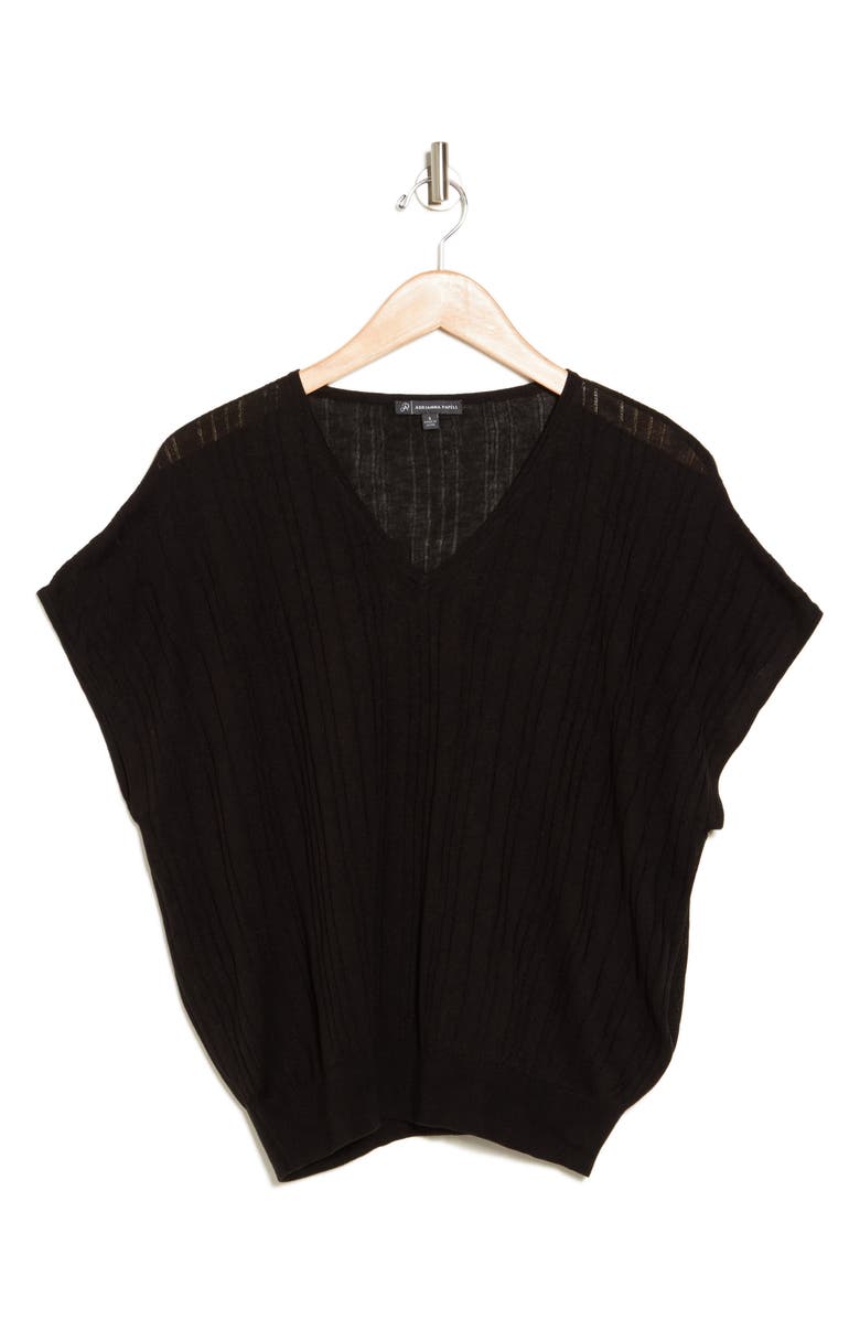Adrianna Papell V-Neck Vertical Rib Sweater, Alternate, color, Black