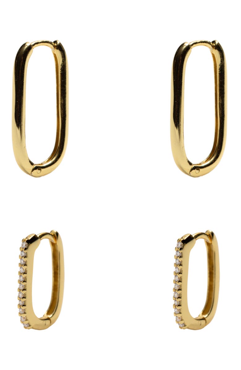 Argento Vivo Sterling Silver 2 Pairs of Mismatched Oblong Hoop Earrings, Main, color, Gold