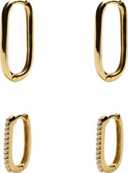Argento Vivo Sterling Silver 2 Pairs of Mismatched Oblong Hoop Earrings