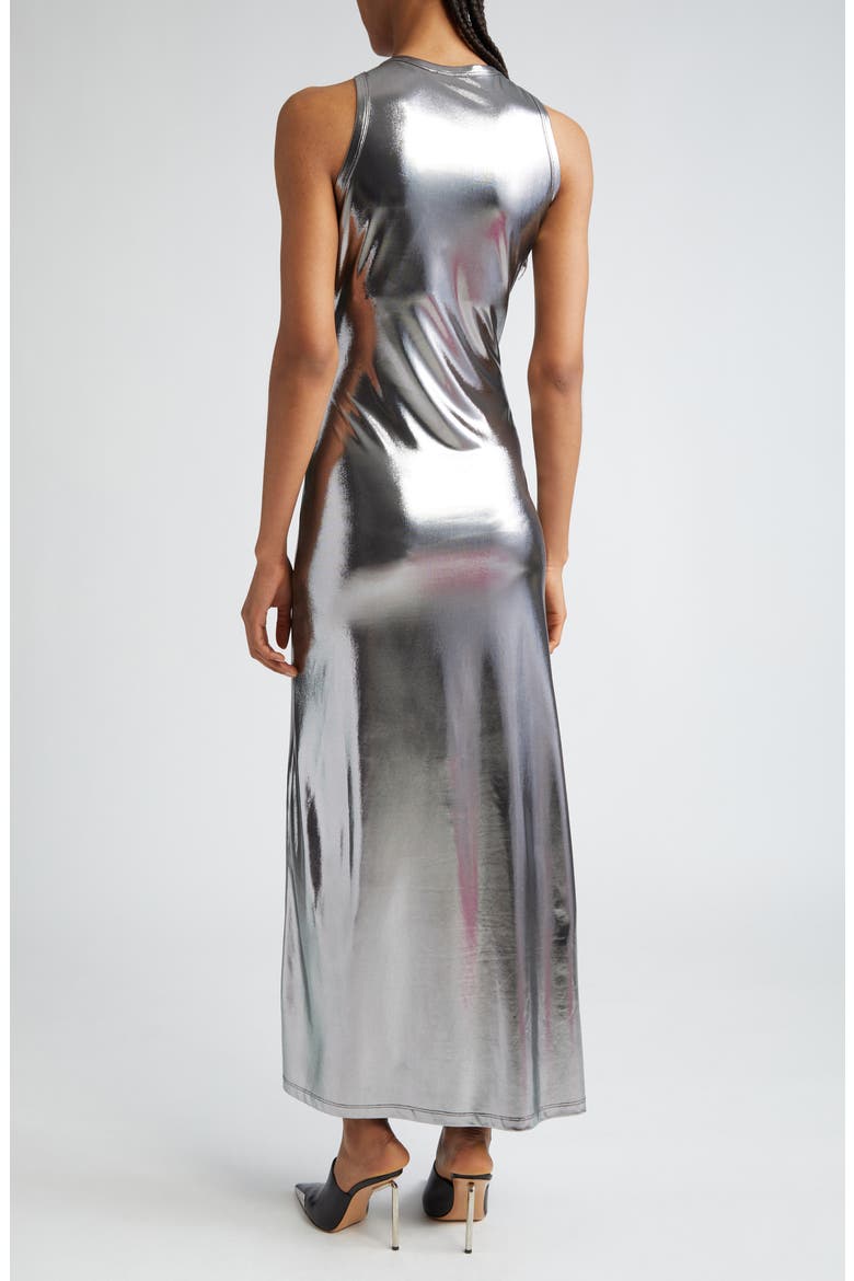 Metallic Foil Jersey Tank Dress, Alternate, color, DEEP/ BLACK