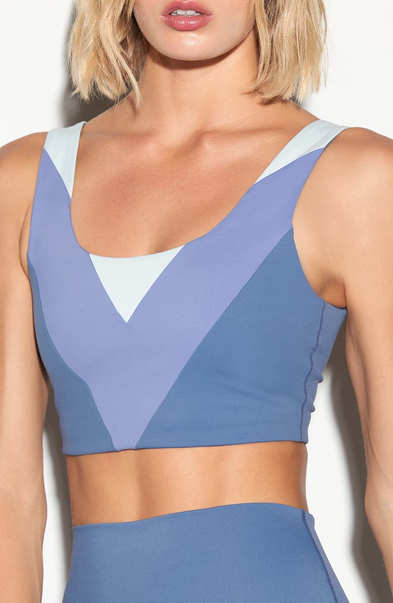 Spiritual Gangster Aura Strappy Longline Sports Bra, Alternate, color, Vintage Indigo