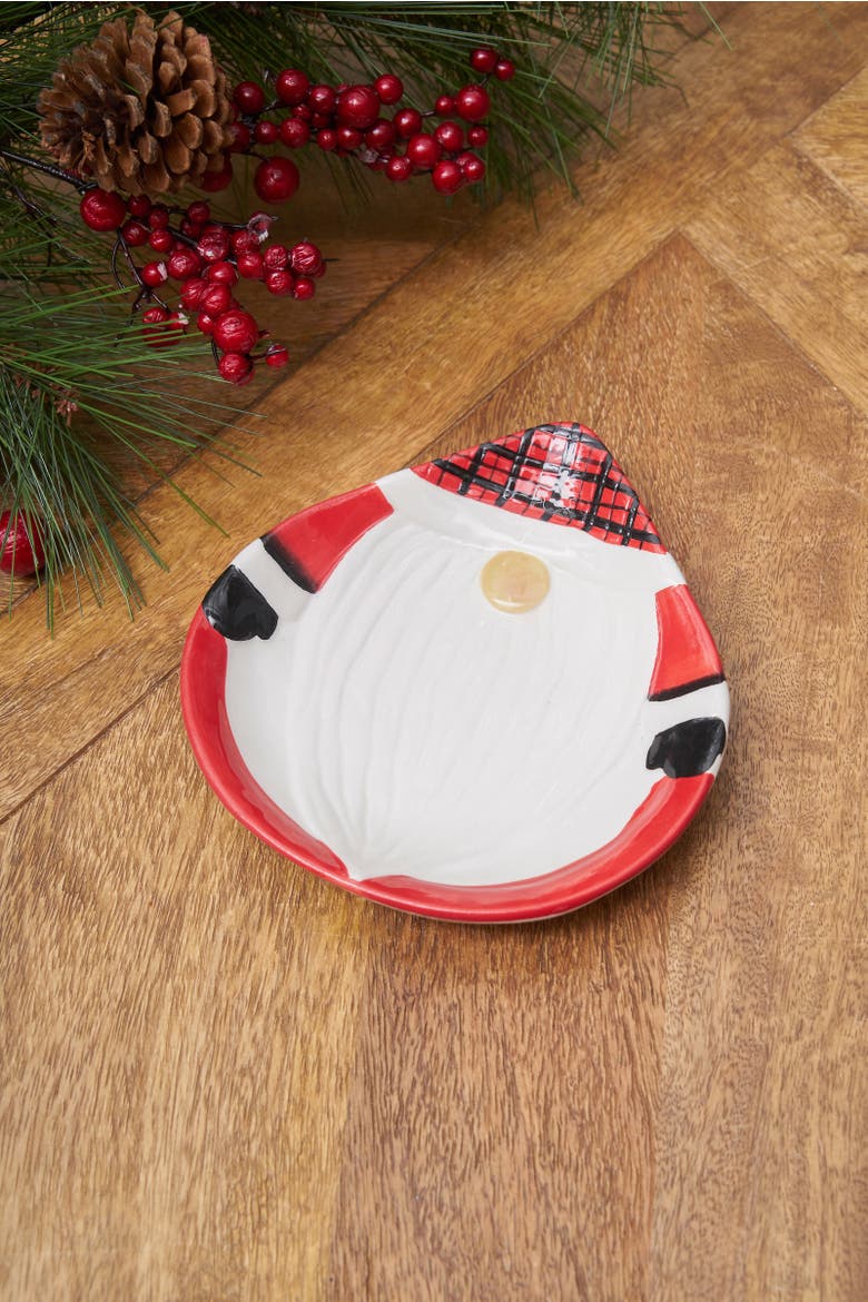 Plaid Gnome Christmas Cookie Plate, Alternate, color, Red
