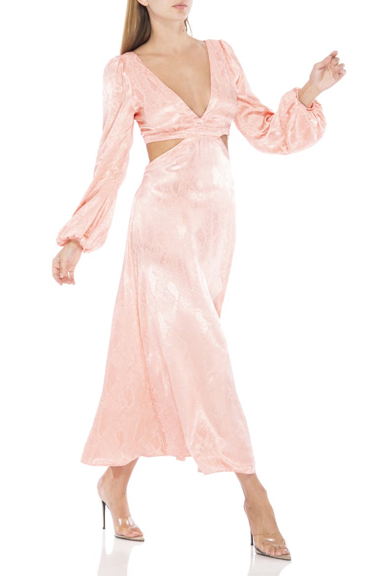 Norton Snake Print Satin Long Sleeve Dress, Main, color, SNAKE BLUSH JACQUARD