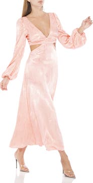 AFRM Norton Snake Print Satin Long Sleeve Dress