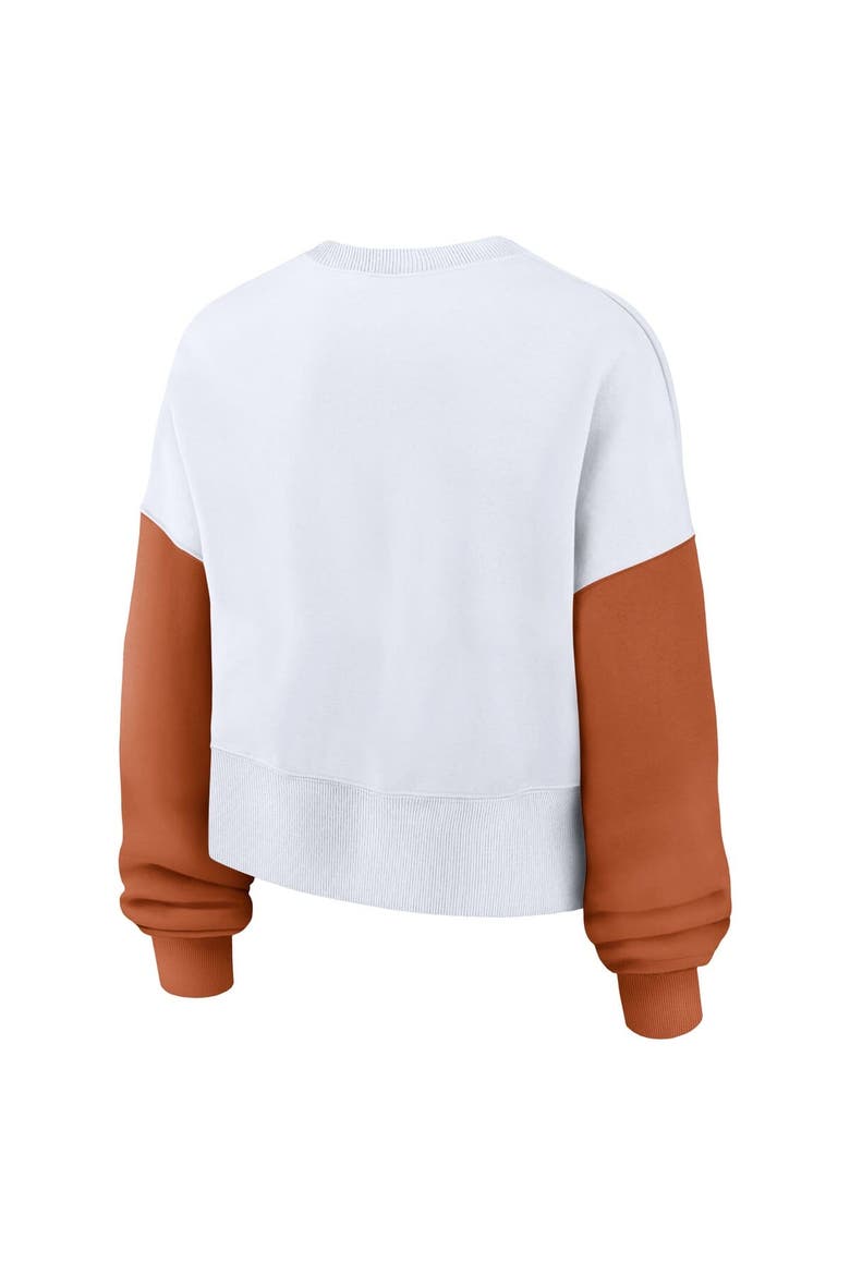 Women's Nike White Texas Longhorns Color-Block Oversized Cropped Pullover Sweatshirt, Alternate, color, White