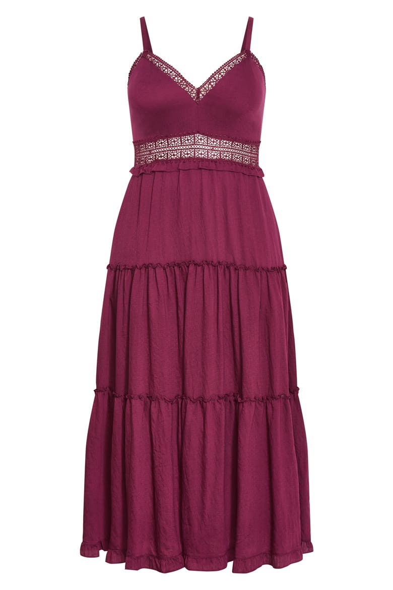 Ayla Crochet Trim Midi Dress, Alternate, color, POMEGRANATE