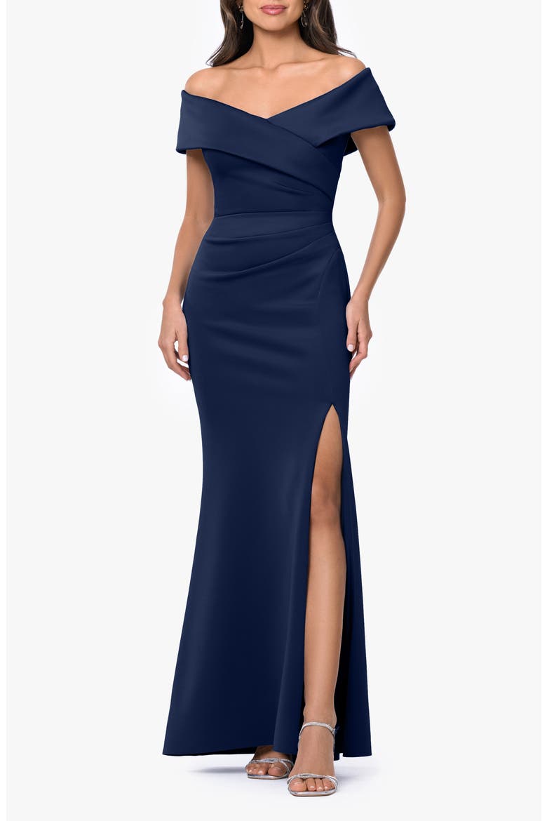 Long Ruched Scuba Gown, Main, color, MIDNIGHT