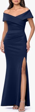Xscape Evenings Long Ruched Scuba Gown