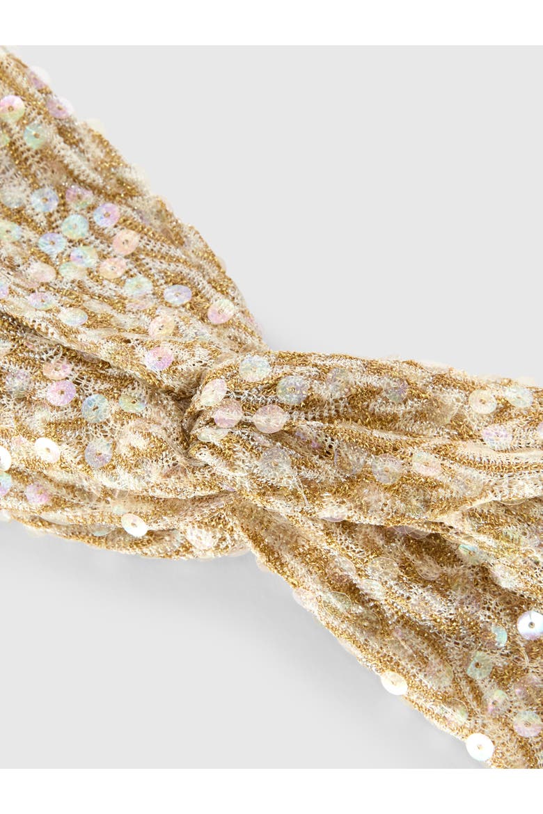 Headband In Lamé Viscose With Lace Pattern And Sequins, Alternate, color, Gold& White