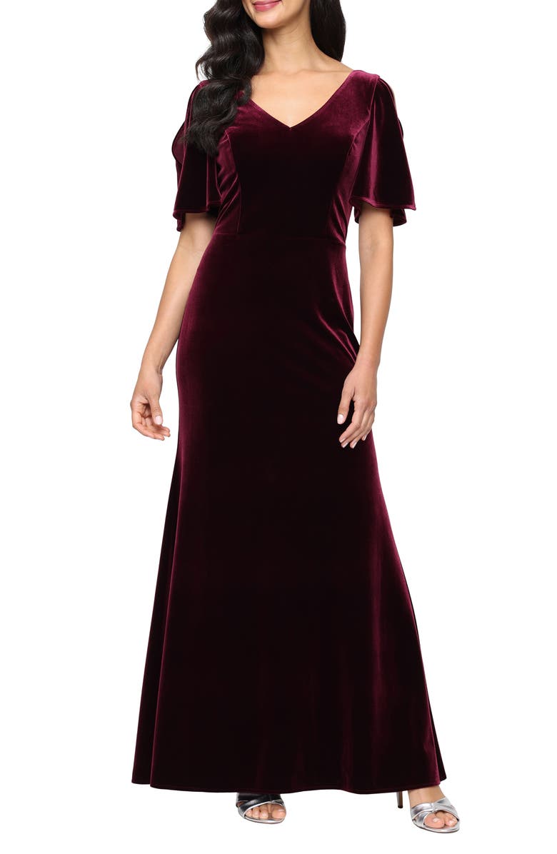 Alex Evenings Stretch Velvet Mermaid Gown, Main, color, Wine