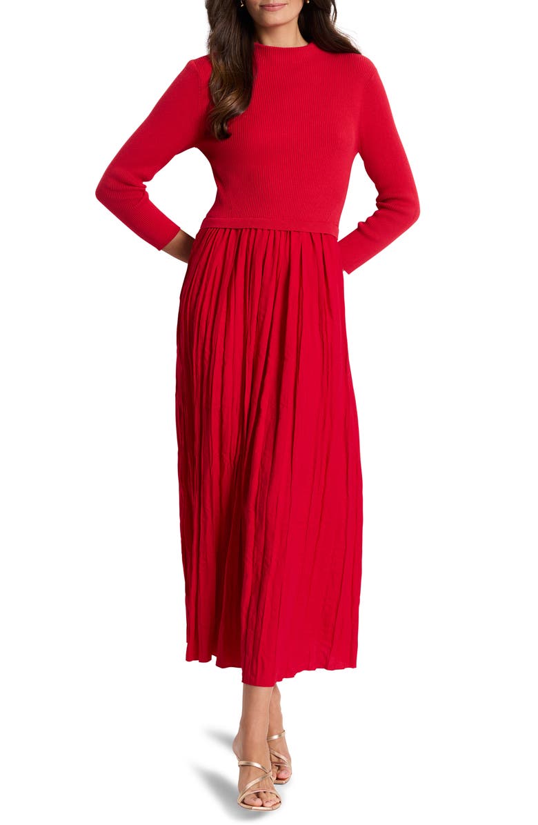 NIC+ZOE Kira Long Sleeve Knit & Woven Dress, Alternate, color, Amaryllis