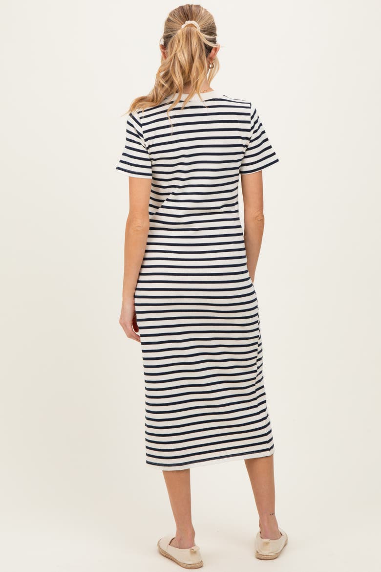 Striped Short Sleeve Midi Dress, Alternate, color, Navy Blue