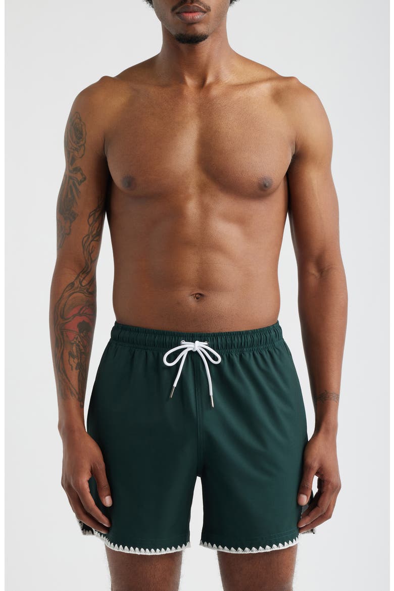 Green Course Stitch Swim Trunks, Main, color, GREEN