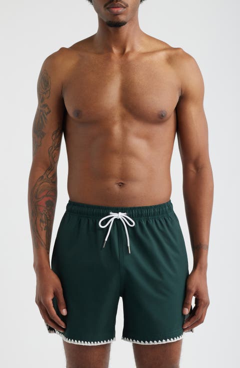 Green Course Stitch Swim Trunks