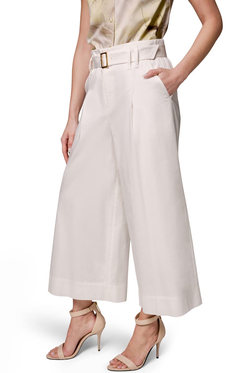 Donna Karan New York Pleated Wide Leg Crop Stretch Cotton Pants, Alternate, color,