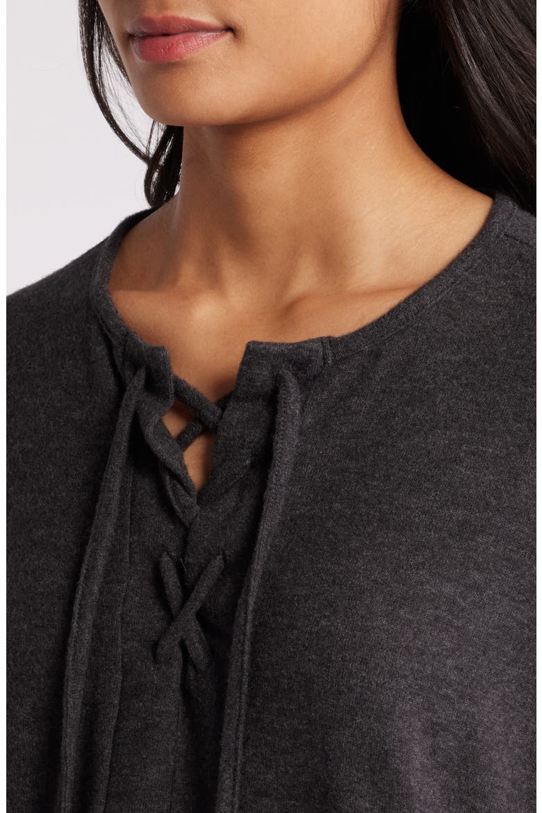 Lace-Up Knit Top, Alternate, color, BLACK