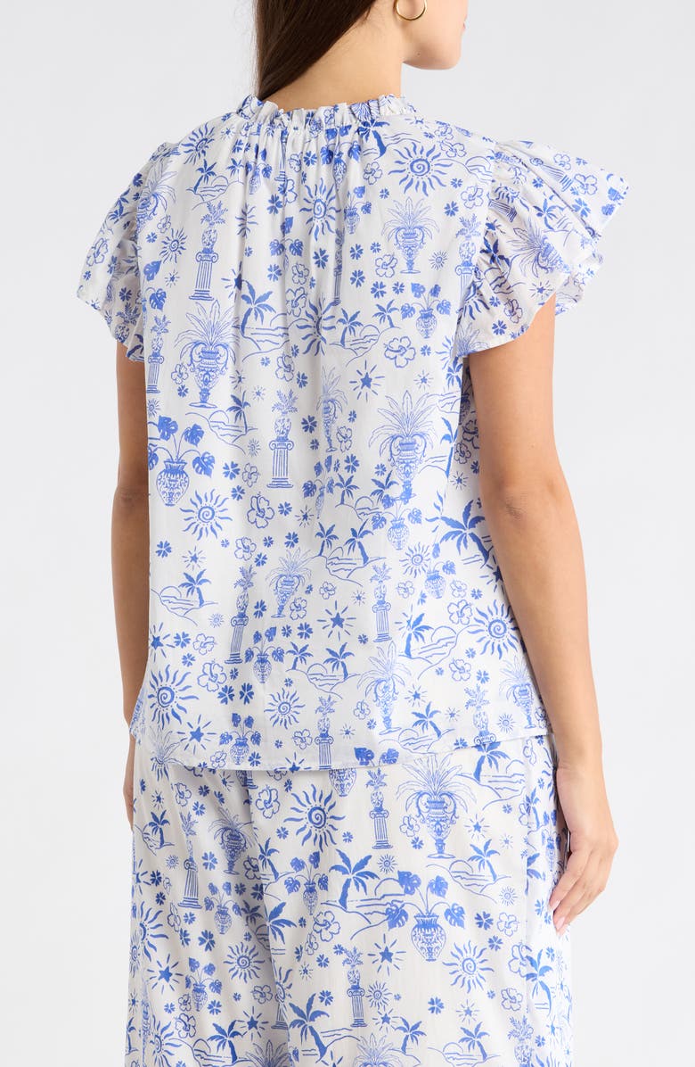 SUGARLIPS Azul Tropics Deniza Split Neck Top, Alternate, color, Blues White