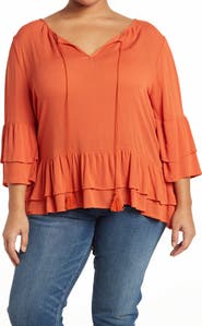 Forgotten Grace Tie Front Ruffle Waist Tunic