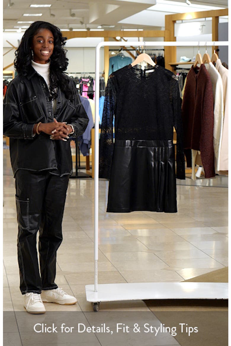 Chara Long Sleeve Lace & Faux Leather Mixed Media Minidress video