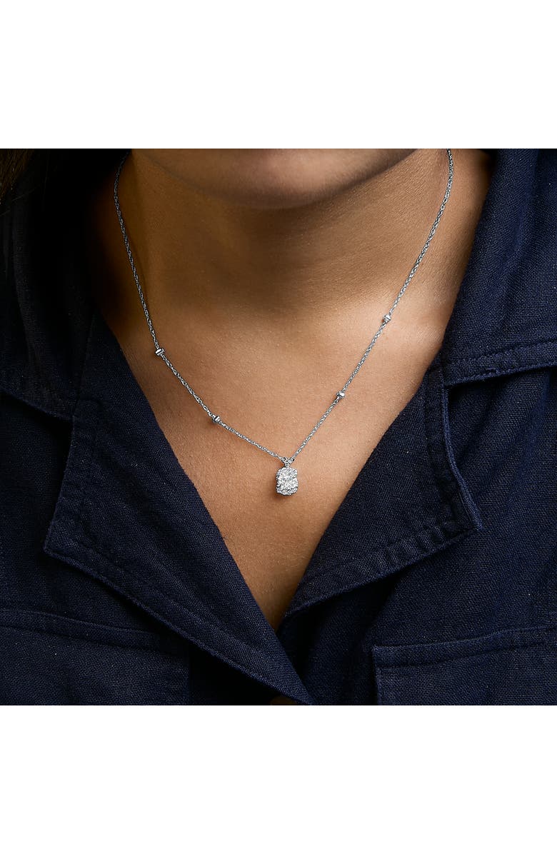 Haus of Brilliance Sterling Silver 1.00 Cttw Lab Grown Diamond Oval Halo Pendant Bezel Station Necklace, Alternate, color, Silver