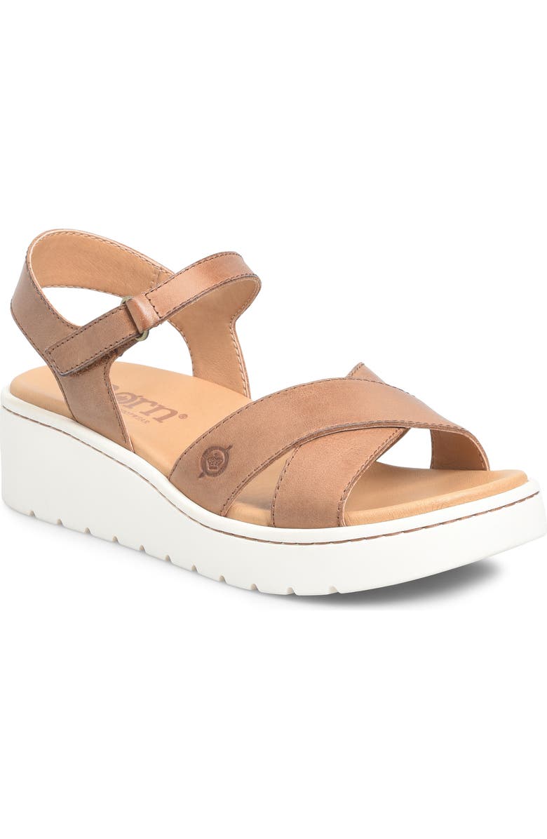 Børn Katrina Ankle Strap Platform Wedge Sandal, Main, color, Tan Leather