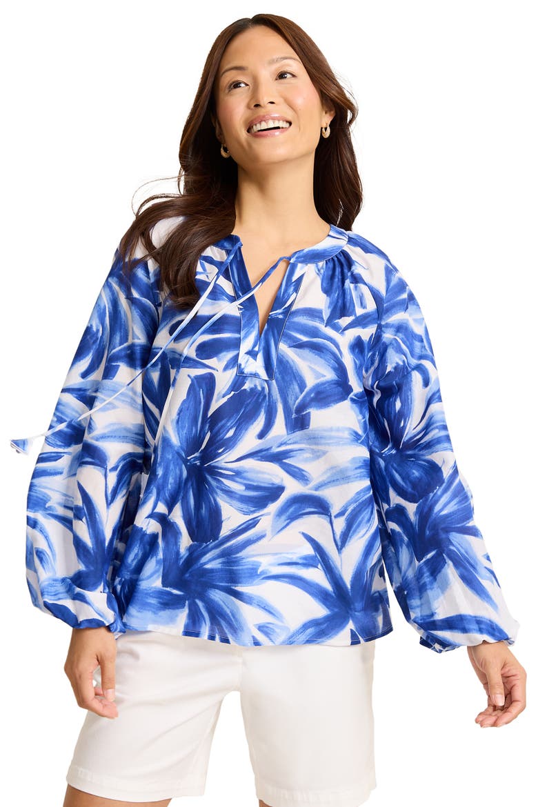 Bravo Blooms Cotton & Silk Peasant Top, Alternate, color, WHITE