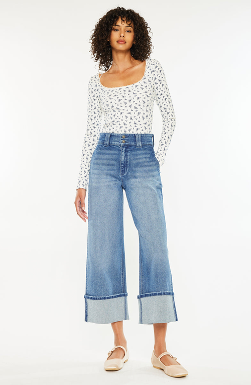 Kancan Irna 90's Cropped Wide Leg Jeans In Dark Wash