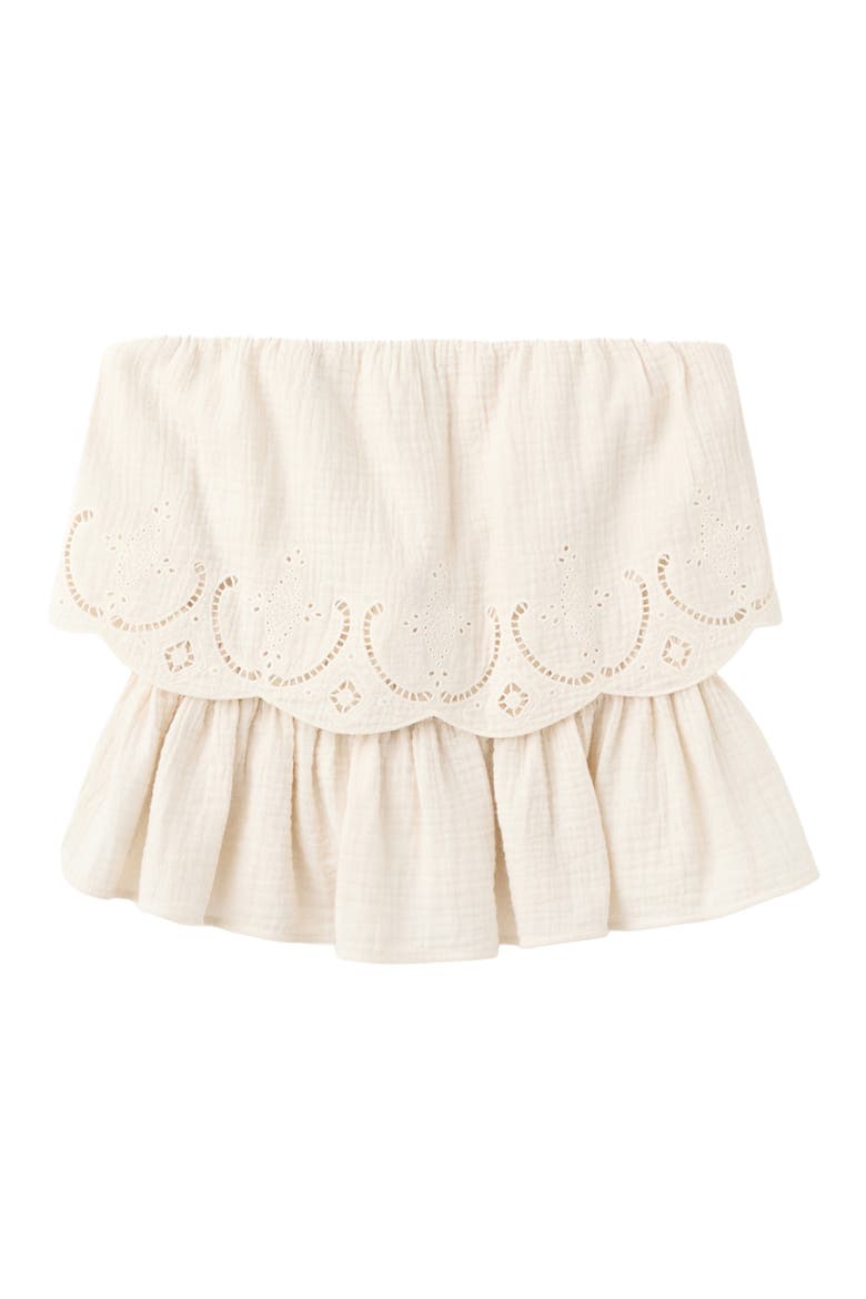 Maui Openwork Embroidered Strapless Gauze Peplum Top, Alternate, color, ECRU
