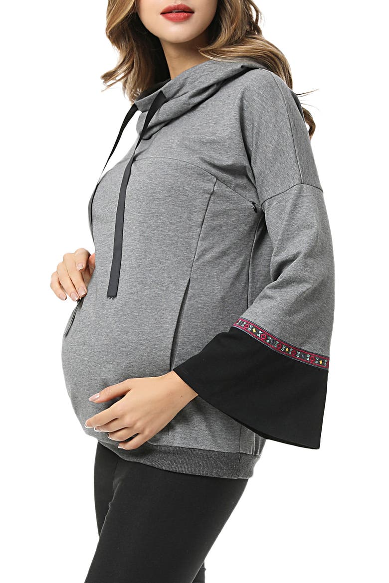 Layla Cowl Neck Maternity/Nursing Hoodie, Alternate, color, GREY