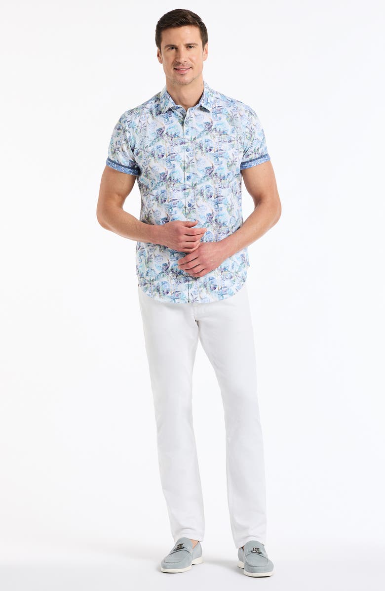 Robert Graham Short Sleeve Cotton Button-Up Shirt, Alternate, color, Blue Multi