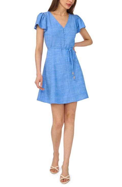 Flutter Sleeve Tie Waist Minidress