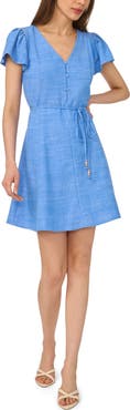 CeCe Flutter Sleeve Tie Waist Minidress