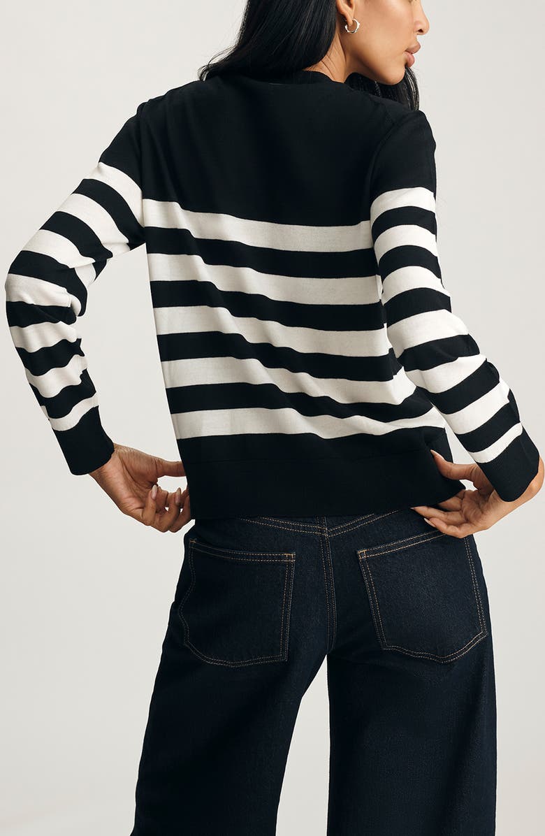 Mavi Jeans Stripe Wool Crewneck Sweater, Alternate, color, Black White Stripe