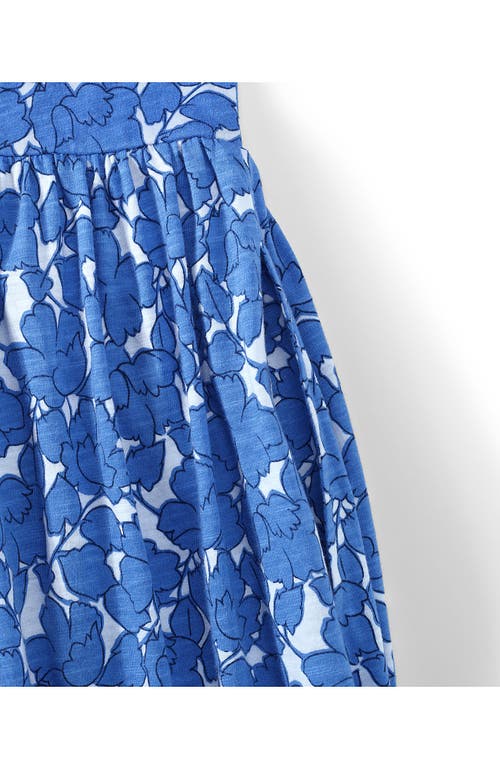 Lands' End Slub Cap Sleeve Shirred Skirt Midi Dress In Blue