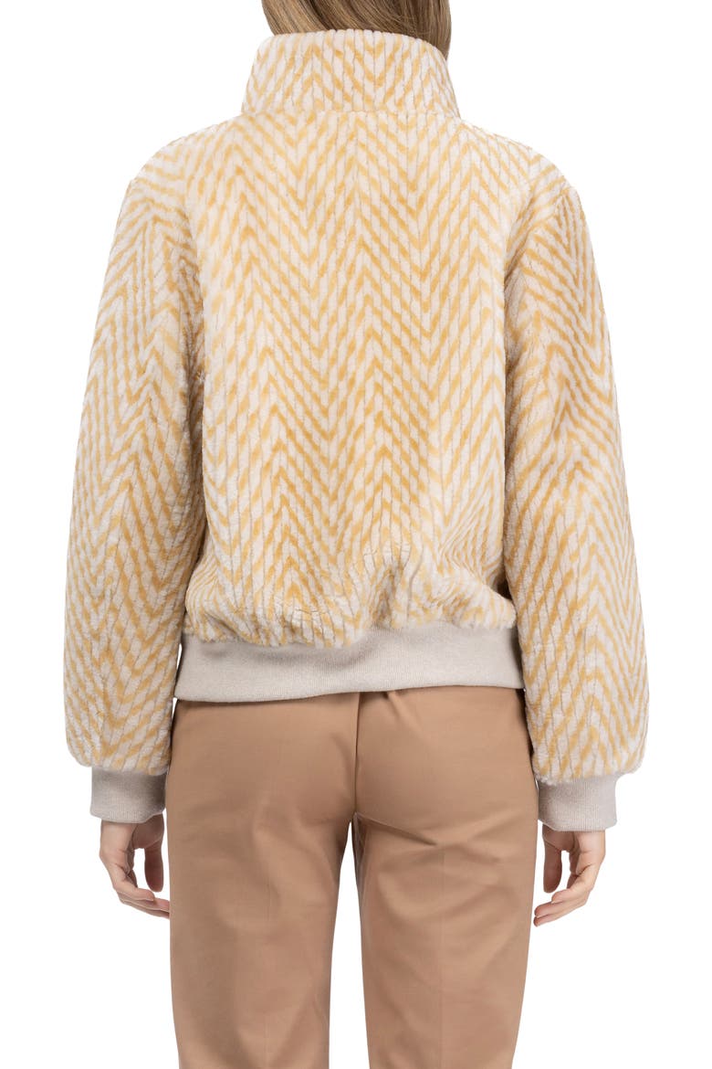 Reversible Chevron Printed Grooved Genuine Shearling Bomber Jacket, Alternate, color, Cream/Palomino