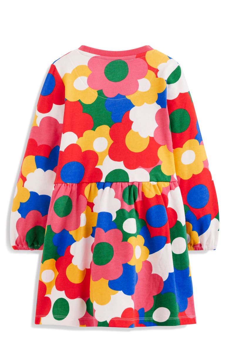 Mini Boden Kids' Floral Long Sleeve Cotton Sweatshirt Dress, Alternate, color, Multi Rainbow Flower