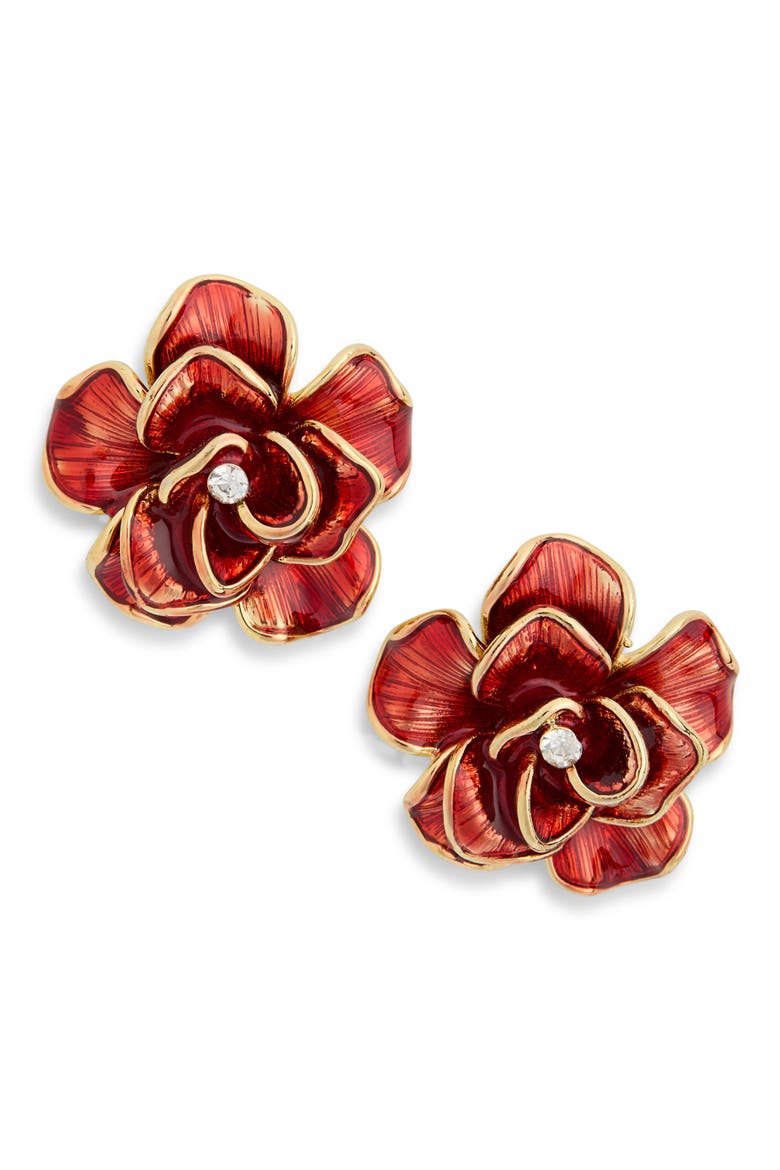 Gretta Rose Stud Earrings, Main, color, RED/GOLD