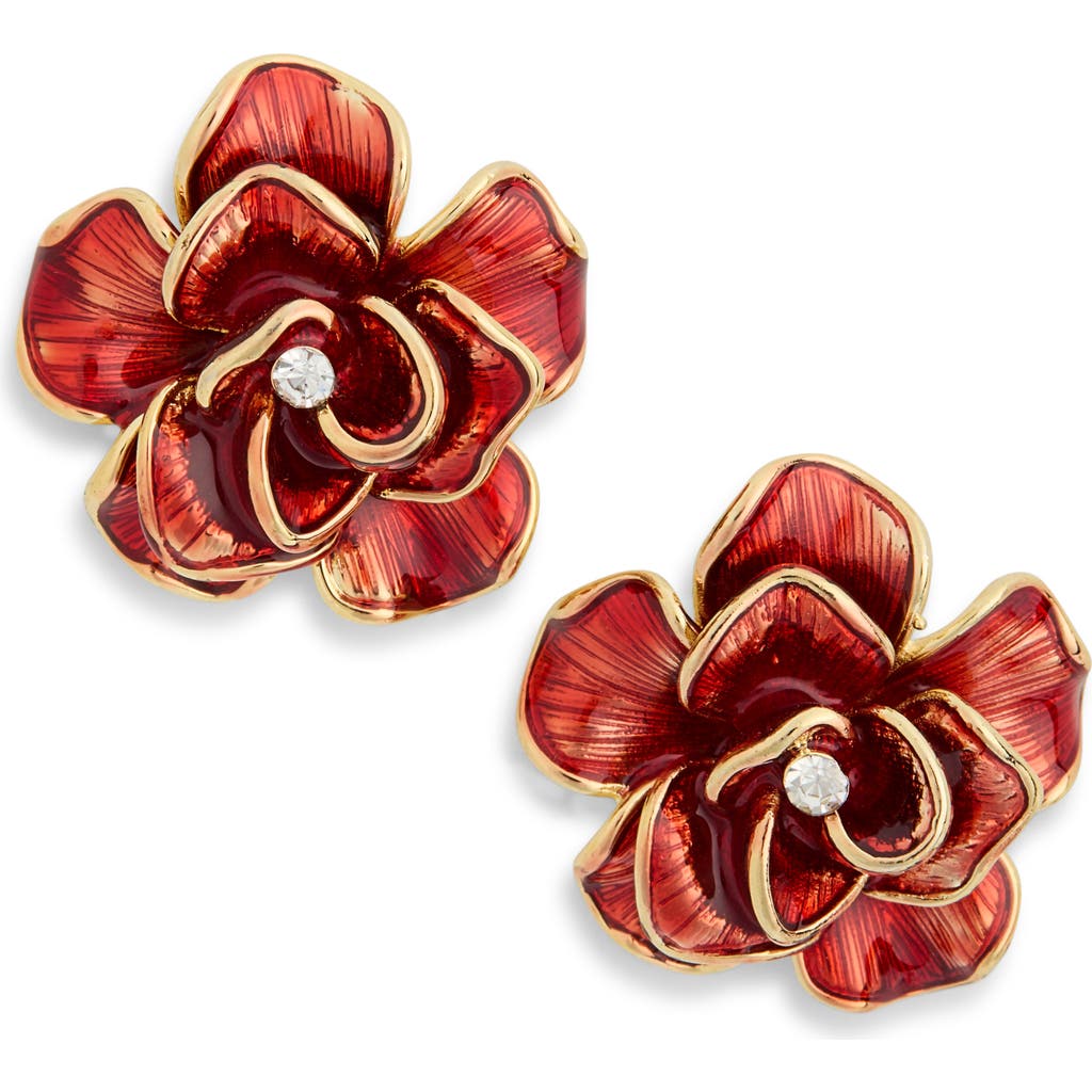 Eye Candy Los Angeles Gretta Rose Stud Earrings In Red/gold