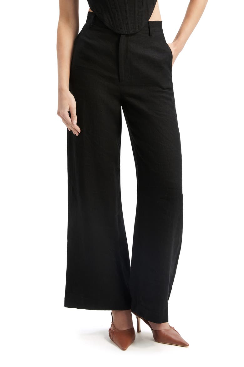 Enya High Waist Wide Leg Linen Pants, Main, color, BLACK