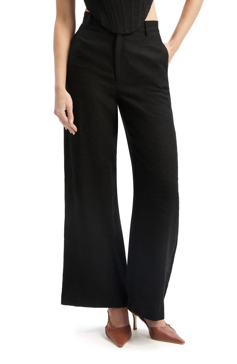 Bardot Enya High Waist Wide Leg Linen Pants, Main, color, Black