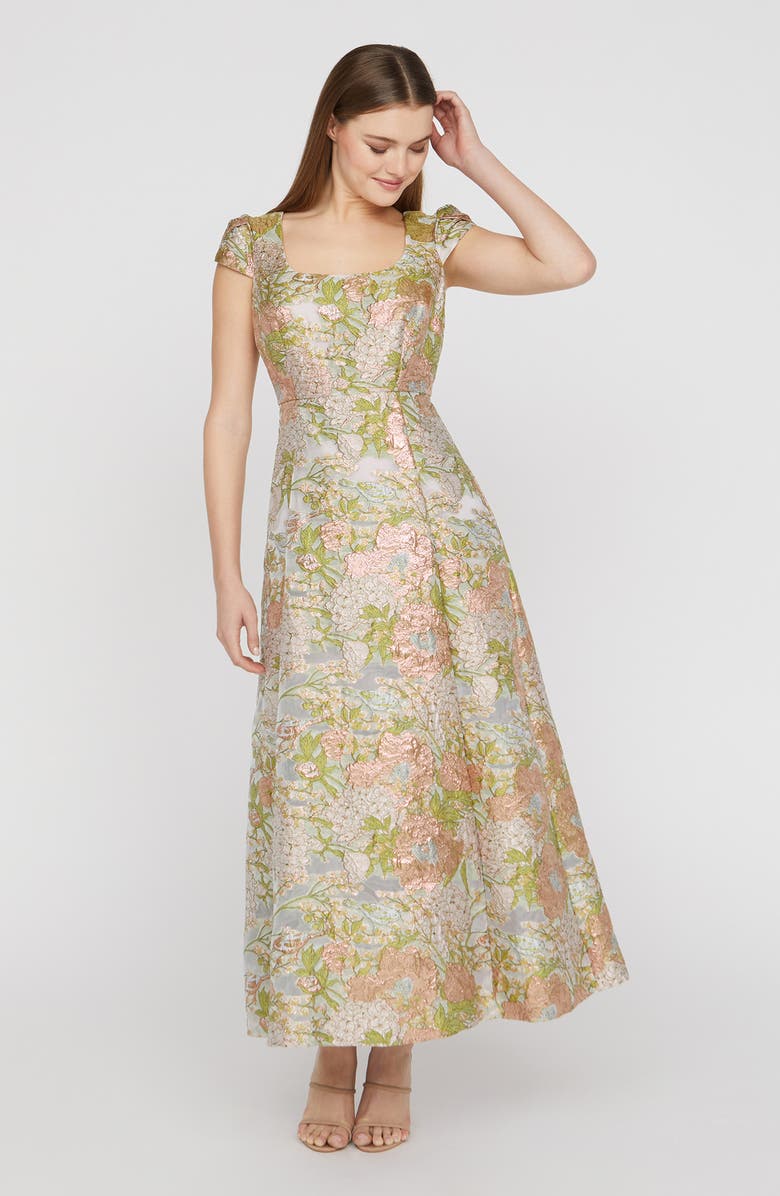 JS Collections Ruthanne Metallic Floral Jacquard Gown, Alternate, color, Blush/ Multi