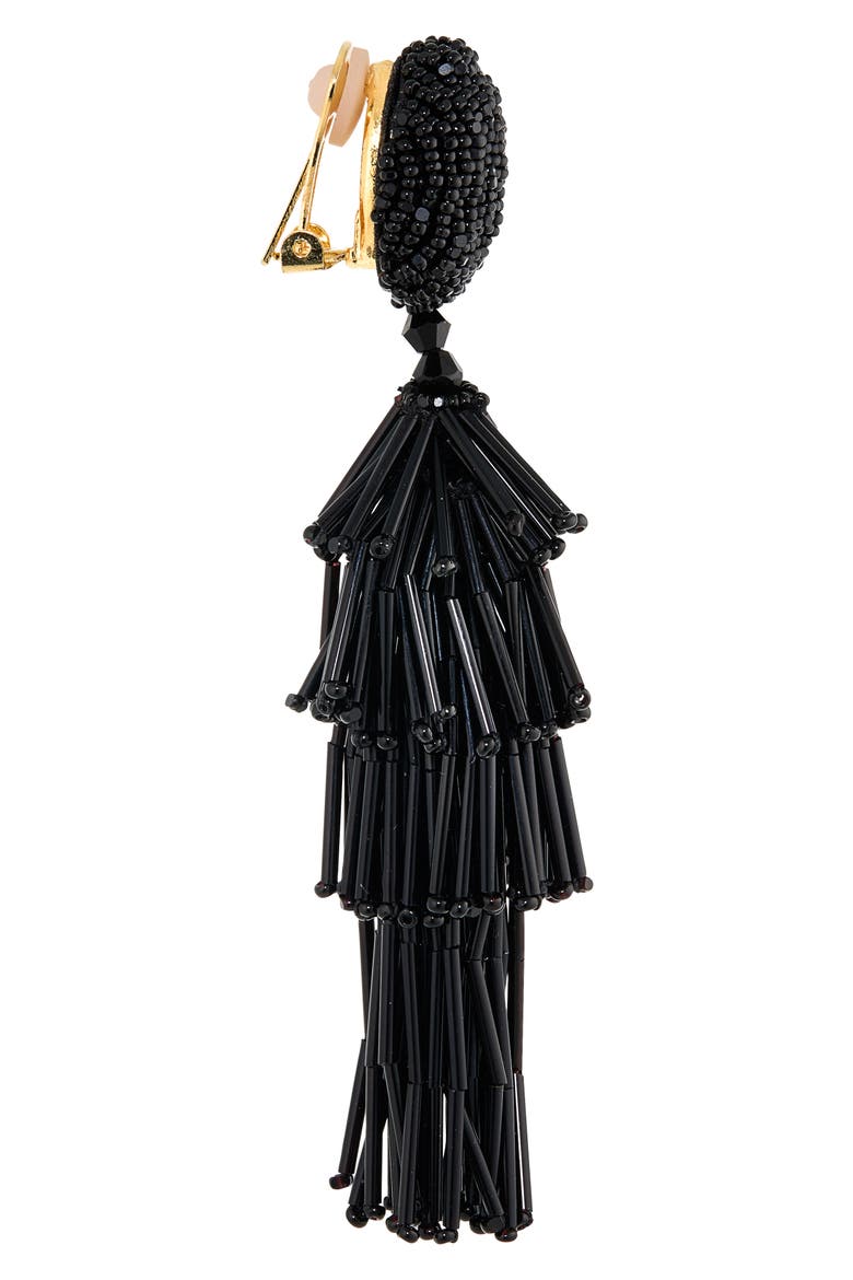 Fringe Tassel Clip-On Earrings, Alternate, color, BLACK